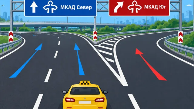 Красные и синие стрелки на дорожной разметке